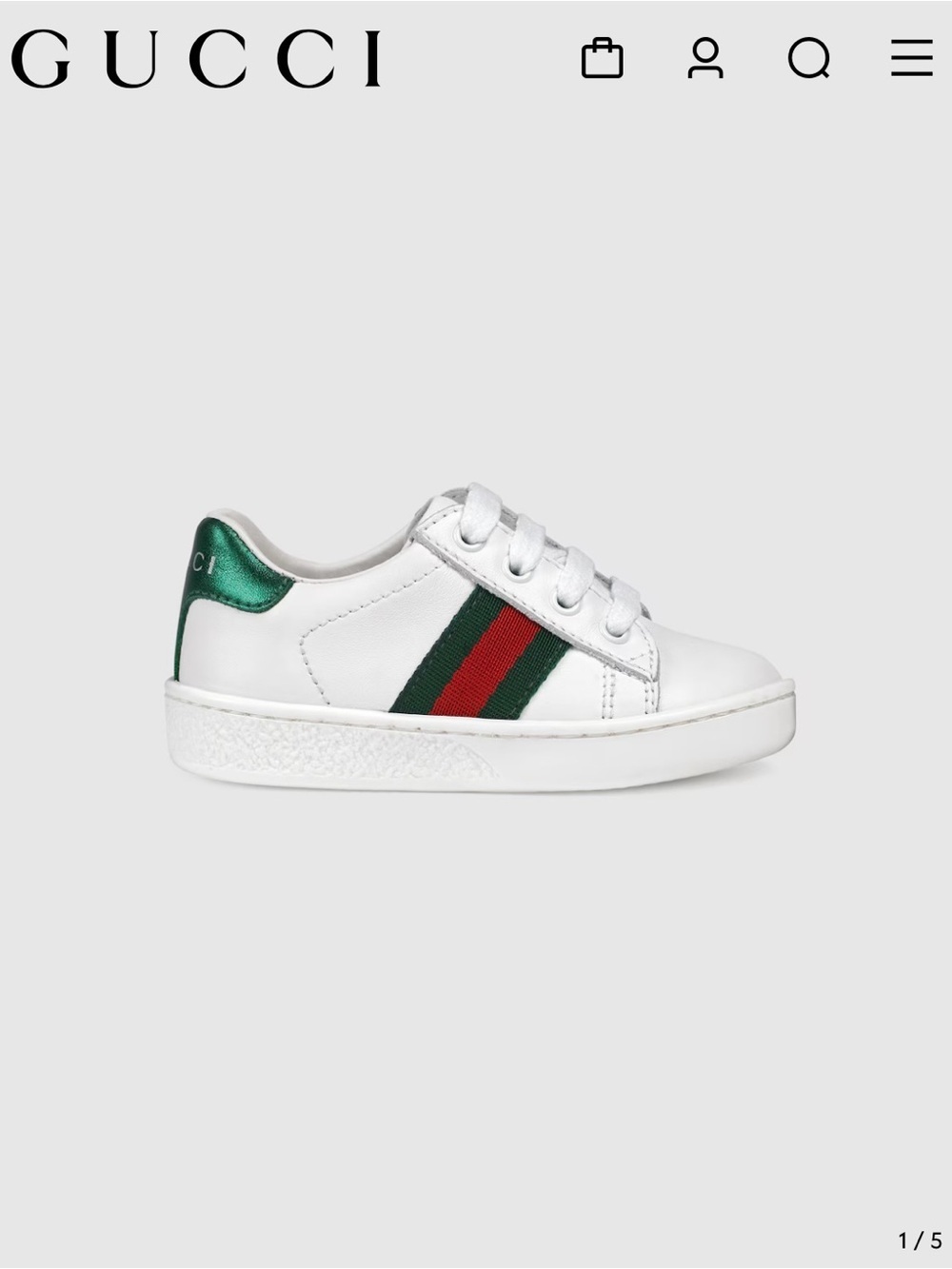 Toddler Unisex Gucci Leather White Green & Red Stripped Sneakers Size